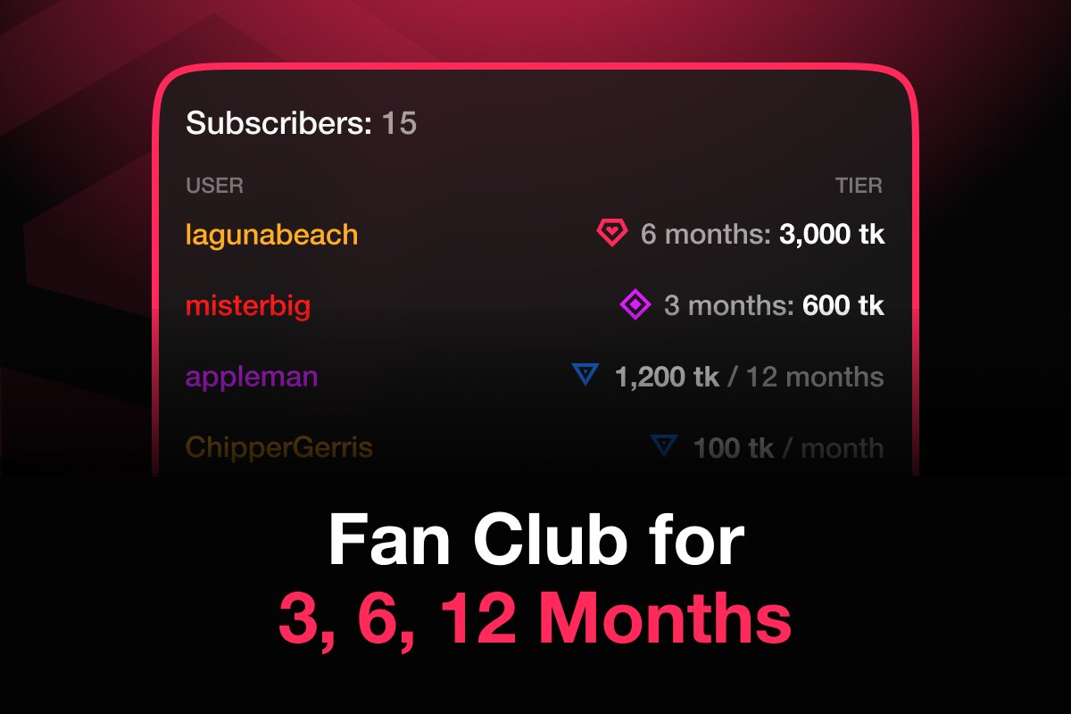 Users Can Join Fan Clubs for 3, 6, 12 Months
Previously, they could only join your Fan Club with a monthly subscription with automatic renewal. 
But now your fans can choose these new subscription options either with auto-renewal or without.