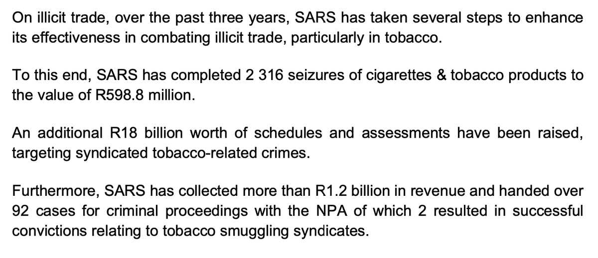 StopSkyfCap's tweet photo. Budget on #SkyfCapture: 
@sarstax has handed 92 cases relating to illicit tobacco syndicates to @NPA_Prosecutes. 
Only TWO convictions have been made.
Where is the plan to tackle this industrial-scale looting of SA?
#StopSkyfCapture #LockThemUp #BudgetSpeech2023 https://t.co/zj5SxAmN8V