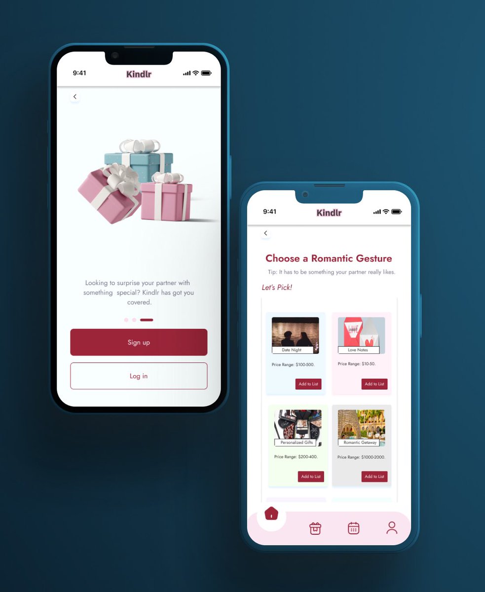 Meddivva's tweet photo. Hey Guys, decided to post a few screens of my recent design.
The Kindlr app allows individuals in a romantic relationship to make plans and select thoughtful and romantic actions for their significant other.
@its_YOGO @TheRuqayyah #Designwithrooks https://t.co/ujNYi2s4Px