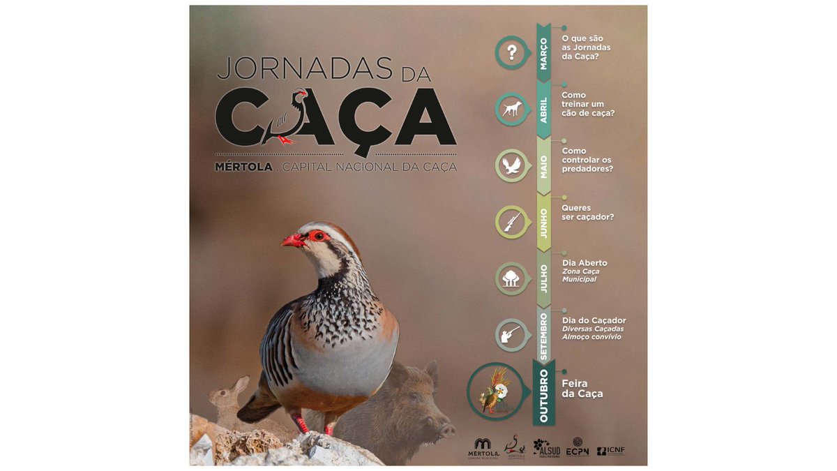 🆕Mértola – Capital Nacional da Caça, realiza entre março e outubro, as primeiras Jornadas da Caça, que têm como principais objetivos a dinamização do setor, a defesa e identidade do território, o reforço da sustentabilidade da marca.
ℹ️ merto.la/JornadasCaca
