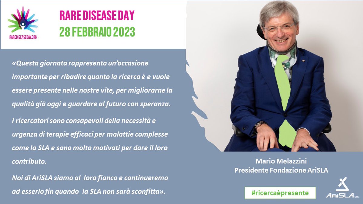 Fond_AriSLA's tweet photo. #RareDiseaseDay Parte la campagna #ricercaèpresente con il post del presidente @mmelazzini: "Questa giornata è un’occasione per ribadire quanto la ricerca sia e voglia essere presente nelle nostre vite, per migliorarne la qualità già da oggi e guardare al futuro con speranza" https://t.co/b2POFdo8s0