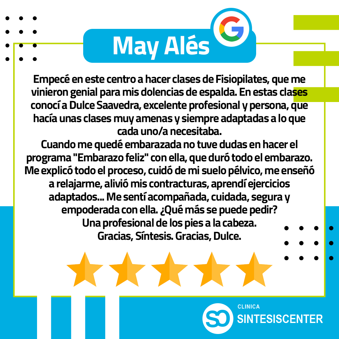 SINTESISCENTER's tweet image. ¡Muchas gracias May, estamos muy felices de leer una opinión como la tuya! 

Empezaste por tus dolencias de espalda en clases de Fisiopilates, y tras una buena experiencia, decidiste contar con nosotros y nuestra fisioterapeuta especializada para una etapa tan importante.