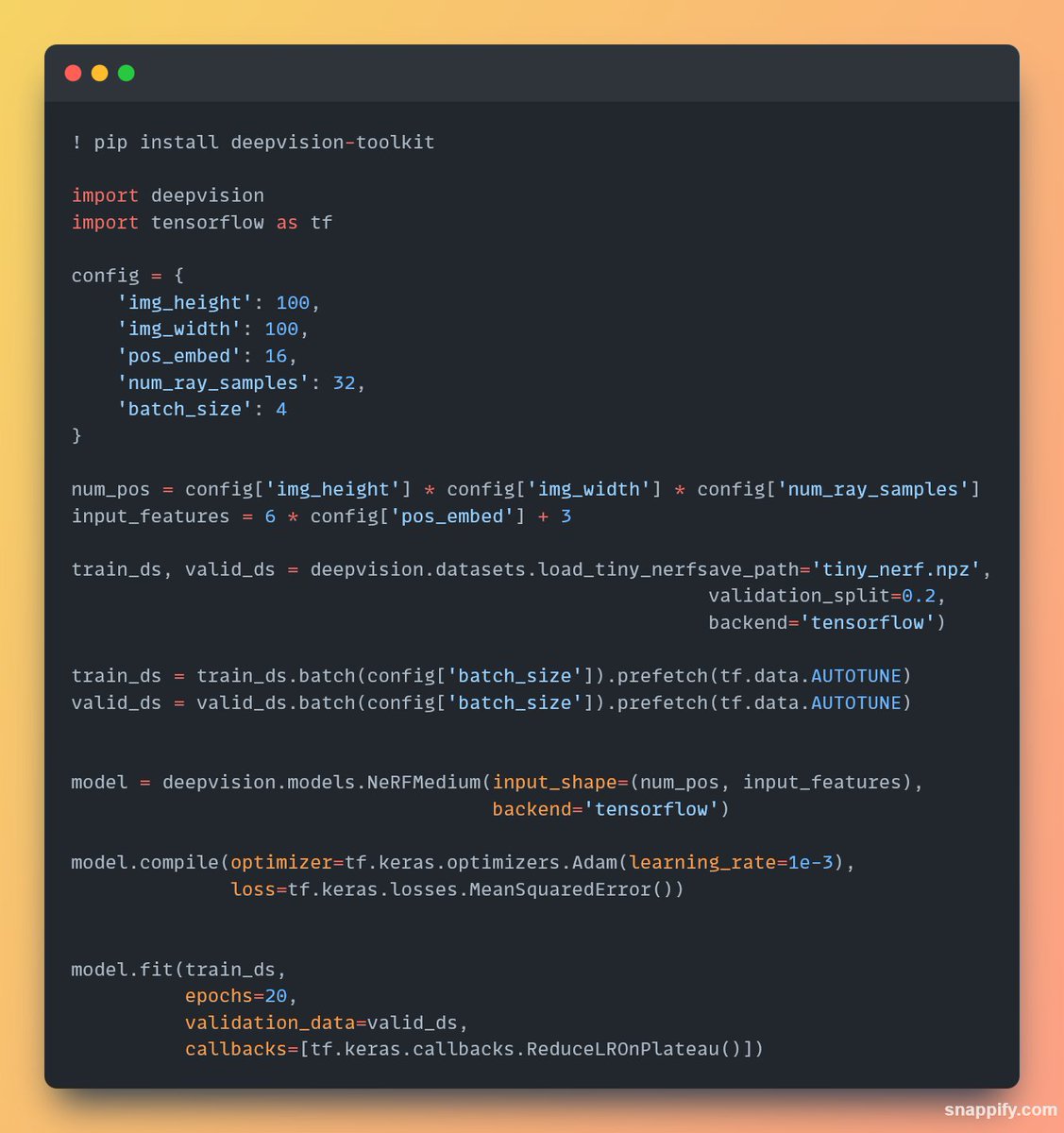 LandupDavid's tweet image. Ever wanted to try out the MNIST of Neural Radiance Field (#NeRF) models? With #DeepVision, you can get started with just a few lines, in both #TensorFlow and #PyTorch.

Coming out in the next stable release.
Here&apos;s a notebook if you want to play around 👇
colab.research.google.com/drive/1RbpsfUj…