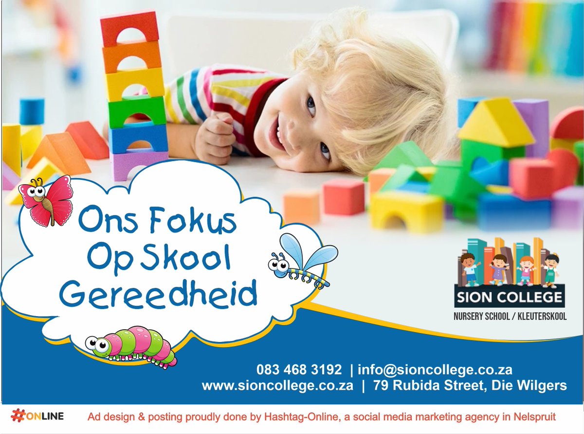 CollegeSion's tweet photo. Die fondasie jare van u kind is die belangrikste jare waarop u kind sy/haar skool loopbaan gaan bou.
Website: https://t.co/0ZHbS52fgs

#sioncollege #childcare #daycare #children #kids #earlychildhoodeducation #education #kindergarten #earlylearning #toddler #childcareprovider https://t.co/0Iif3d1x6A