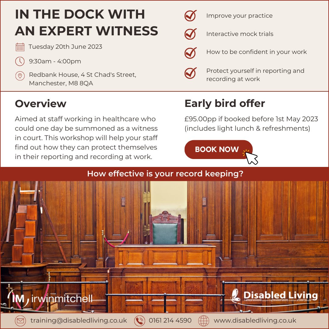 Adapt & Live (@adaptandlive) on Twitter photo Have you booked onto our In the Dock #workshop yet for healthcare professionals? Our interactive day of learning, mock trials and guiding you through reporting/recording is devised by Disabled Living and <a href="/irwinmitchell/">Irwin Mitchell</a>.
Book now for £30 off - bit.ly/InTheDockWithA… Have you booked onto our In the Dock #workshop yet for healthcare professionals? Our interactive day of learning, mock trials and guiding you through reporting/recording is devised by Disabled Living and <a href="/irwinmitchell/">Irwin Mitchell</a>.
Book now for £30 off - bit.ly/InTheDockWithA…