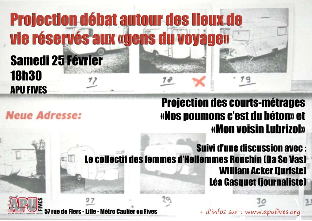 🗓 Notez la date : samedi 25 février 2023 à 18h30

📄 Projection du docu 𝐌𝐨𝐧 𝐯𝐨𝐢𝐧𝐬𝐢𝐧 𝐋𝐮𝐛𝐫𝐢𝐳𝐨𝐥 de StreetPress. 

🗣 Débat avec le collectif des femmes d'Hellemmes Ronchin, <a href="/Rafumab/">William Acker</a> et <a href="/LeaGasquet/">Léa Gasquet</a>.  

📍Lille 

Toutes les infos apufives.org/2023/02/14/le-…
