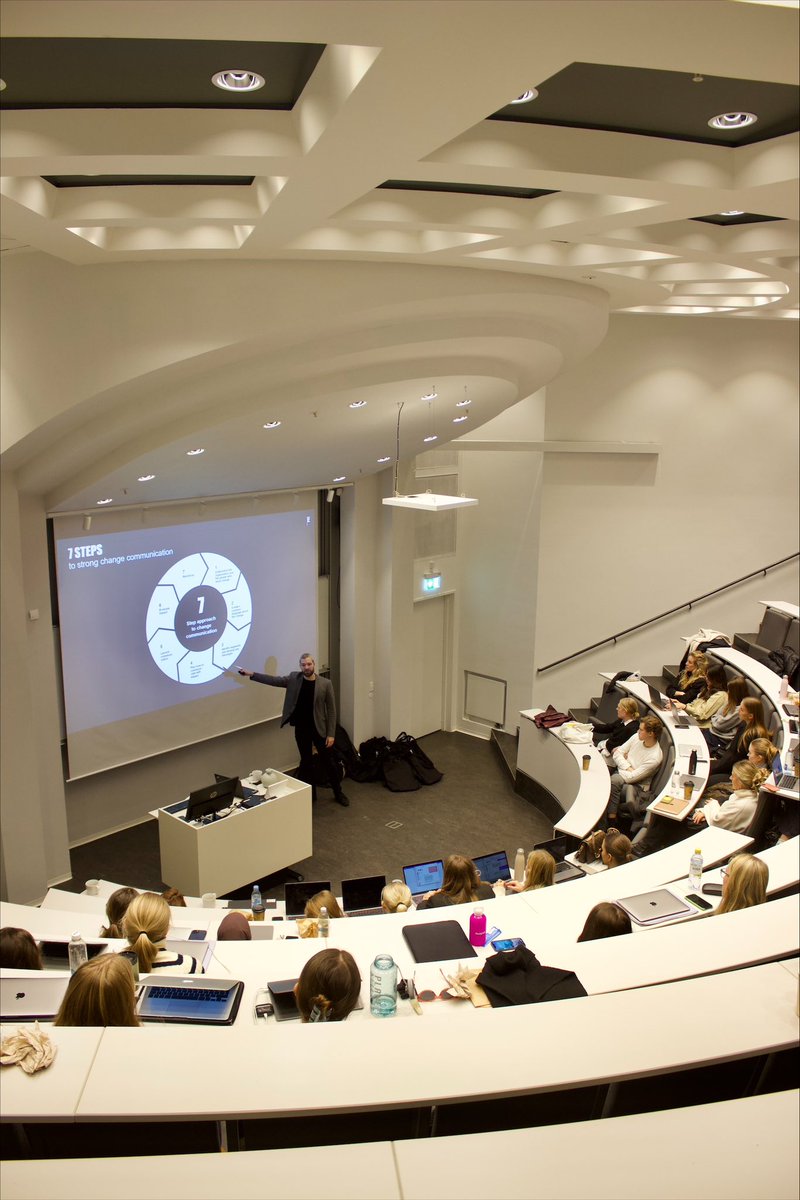 o_albu's tweet photo. Delighted to have Morten Plon Sauer  Johan Engel Bolving  and Maria Morell Hoffmann  from Implement Consulting Group as guest lecturers giving a fascinating snapshot about their work on #organizationalchange and #communication in the PRIM course part of the #orgcomm MSc. @CBScph https://t.co/vViTuBmEPe