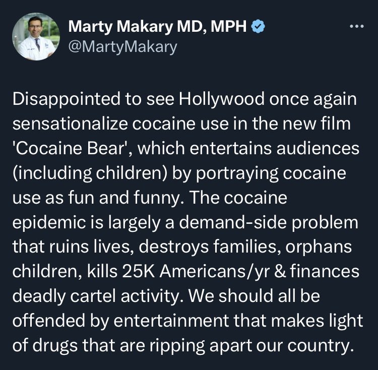 SamuelAAdams's tweet image. COCAINE BEAR should show the bear alienating all its friends, letting precious moments with its children slip away while it chases one more high