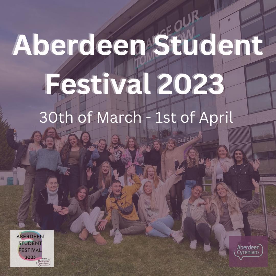 Aberdeen Student Festival is back for 2023!  

This year’s festival is taking place between Thursday 30th March and Saturday 1st April. Each event is linked to the festival’s theme of ‘Creative Connections’ and in support of Aberdeen Cyrenians. 

More information coming soon!