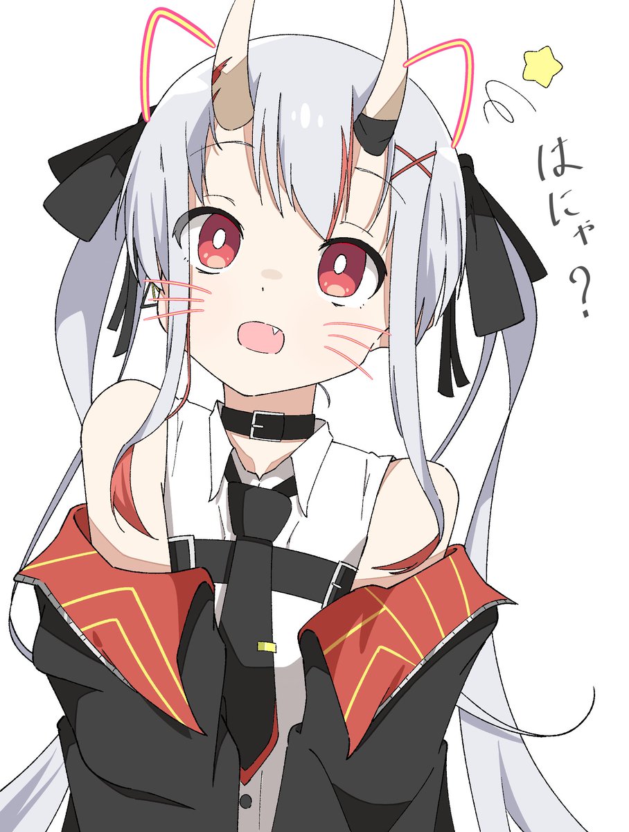 nakiri ayame 1girl horns red eyes solo oni horns twintails necktie  illustration images