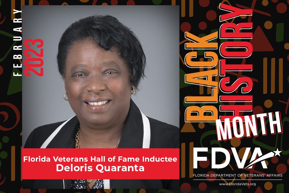 FLVetsAffairs's tweet photo. In celebration of #BlackHistoryMonth, we salute Florida Veterans Hall of Fame Inductee Deloris Quaranta. She helped form Northeast Florida Women Veterans, Inc and is a sought-after expert on the status of Women Veterans. Thank you for your service, Ms. Quaranta! #FDVA #FLVets🇺🇸 https://t.co/98beM7vR3j