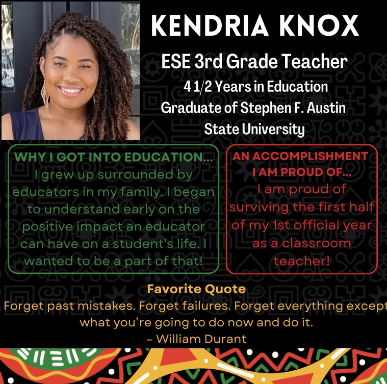 HumbleISD_ESE's tweet photo. For #BlackHistoryMonth    we celebrate the impact of African American and Black Educators! Today we highlight Ms. Knox! #eseSOAR @MsKnox_ESE https://t.co/O7L7EdEV66