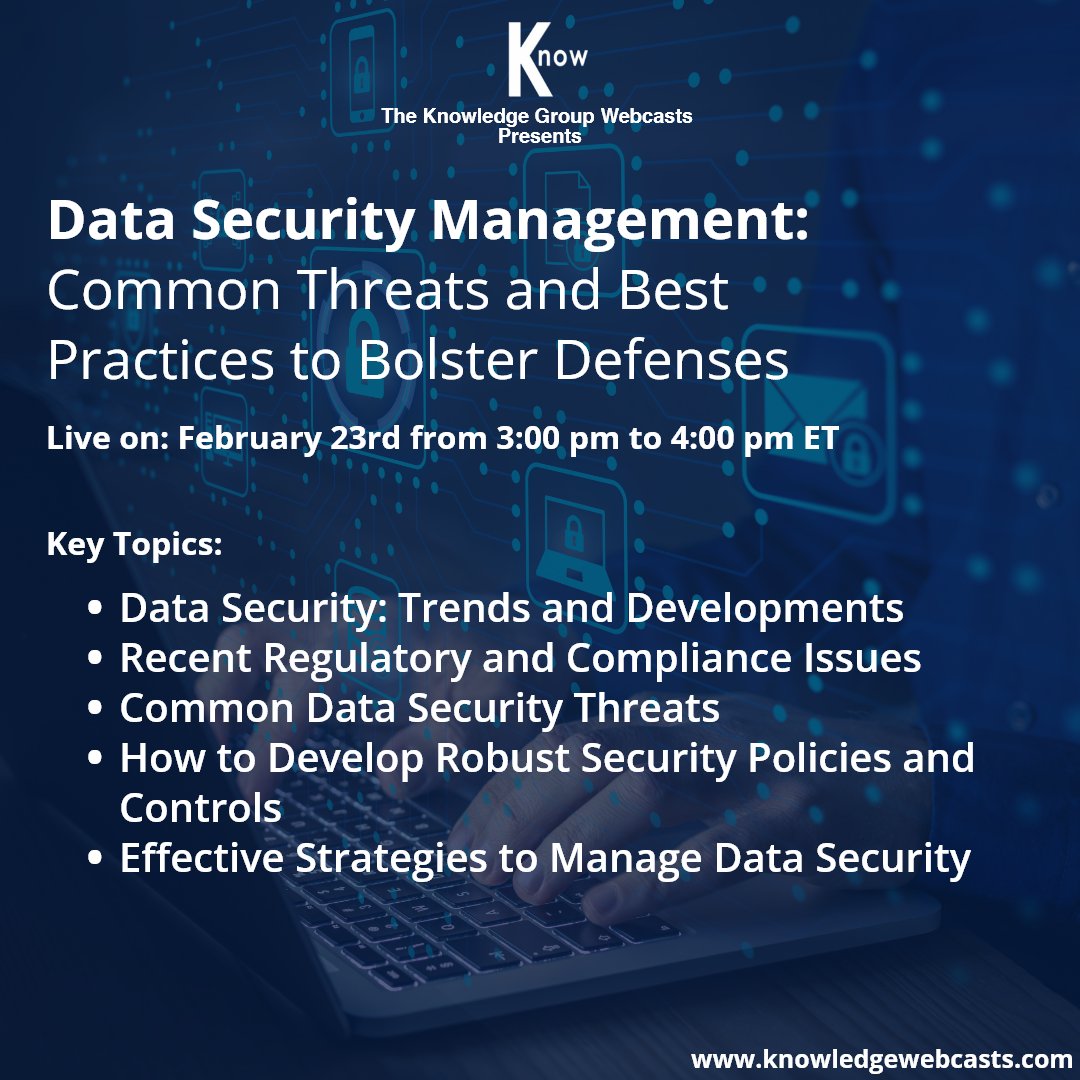 KnowGroupCLECPE's tweet image. At 3 PM ET tomorrow, our &quot;Data Security Management&quot; webcast is going live.

Get your discounted seats now: zurl.co/7Lie

Speakers: Paul Lanois of @Fieldfisher and Kenneth Dort of @FaegreDrinker

#DataSecurityManagement #DataSecurity #cybersecurity #cle #webcast #tkg