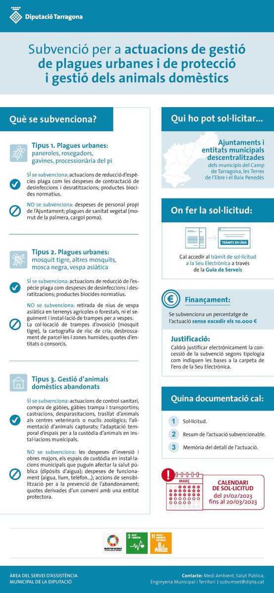 Dipta_cat's tweet photo. #GuiaServeisDipta 🟢 Oberta la convocatòria d'ajuts per a actuacions de gestió de plagues urbanes🦟 i de protecció i gestió dels animals domèstics🐈
🗓️Si sou un #enslocal podeu sol·licitar els ajuts fins al proper 20 de març
👉https://t.co/CTgULPQhKO
#DiptaSuma #MésSalutPública https://t.co/zTpzkwNFAW
