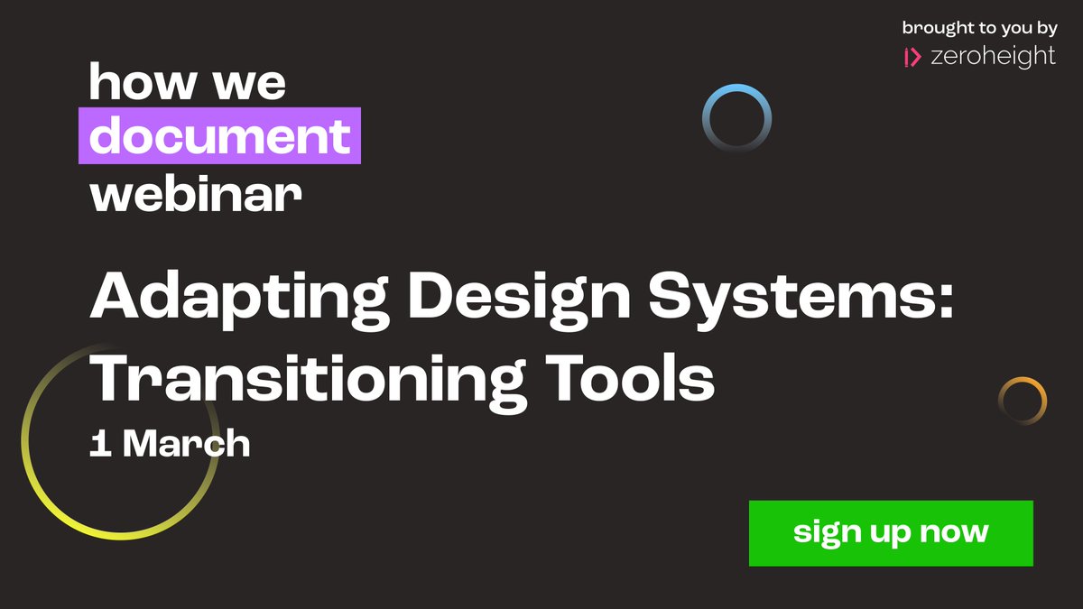 zeroheight's tweet photo. We’re getting ready for our next webinar in the #HowWeDocument series! On the 1st March we’ll be talking all about how to navigate transitioning tools with your #designsystem team and with those consuming it.
Sign up here 👉 https://t.co/SS1JXWGcWr https://t.co/dmaOIlmuOJ