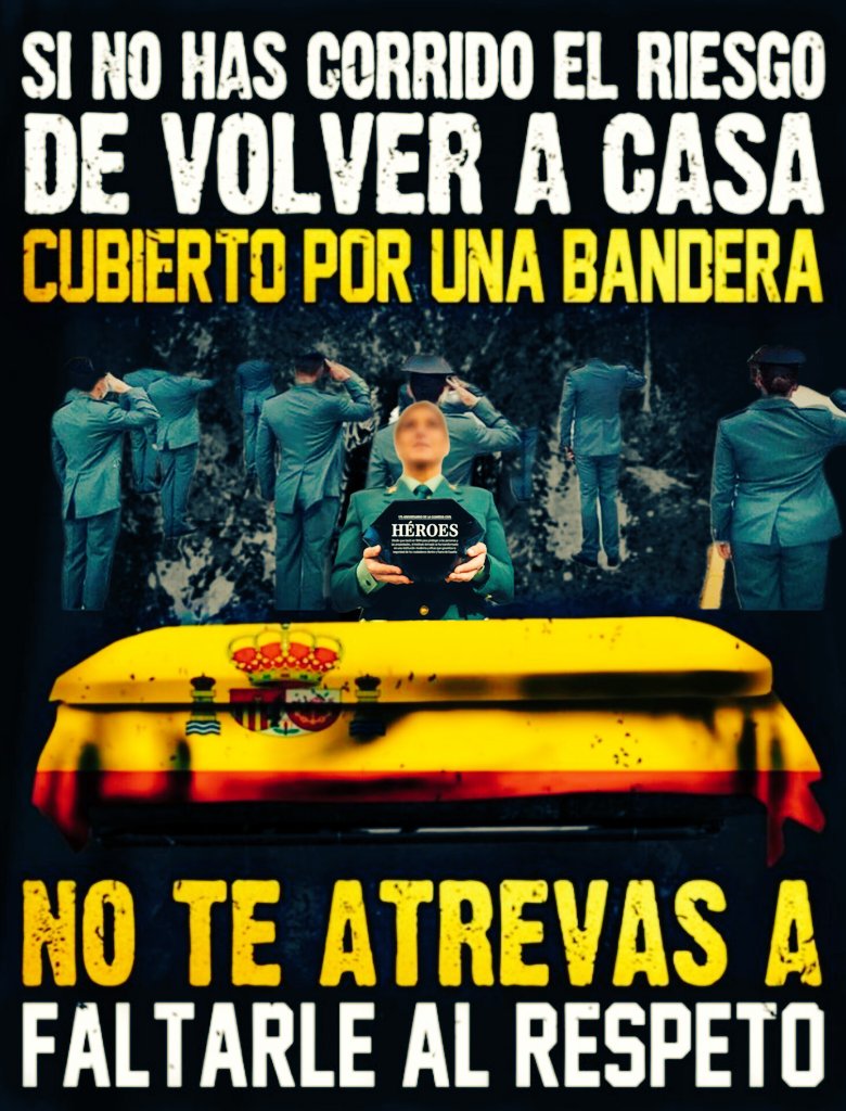 jucilnacional's tweet image. Quien ensucia, mancha, desprecia, insulta o falta el respeto a la bandera de España, también se lo hace a todos los compañeros que fueron cubiertos con ella en honor a su heroica acción.

#YoConMiBandera🇪🇸
#Respeto #Honor #Lealtad
#Heroes👮‍♂️👮‍♀️