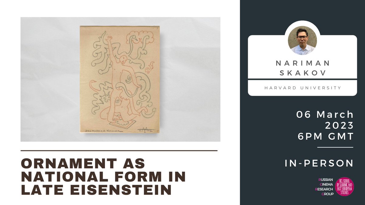 UCLSSEES's tweet image. 🎥 Join us for the next #RCRG seminar with Nariman Skakov, who will discuss Sergei Eisenstein’s unrelenting interest in the category of “national form” in the 1930s.

📆 06 March at 6pm
📍 UCL SSEES
➡️ buff.ly/3ILO6GL