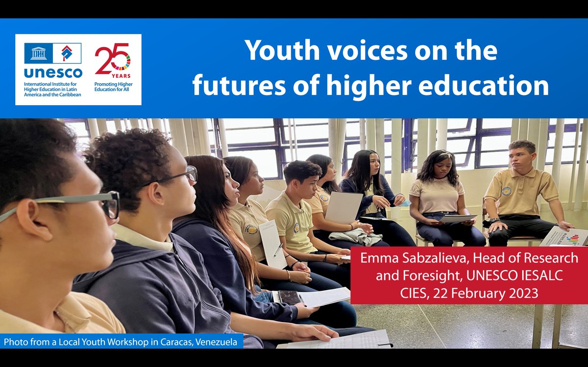 What do young people want for higher education in the future? Do youth in school today even want to go #highered? 
At #CIES2023 9.45am today I'll be sharing the findings of @unesco_iesalc's consultation with youth. Finish your conference in style!
tinyurl.com/2arqvbaj