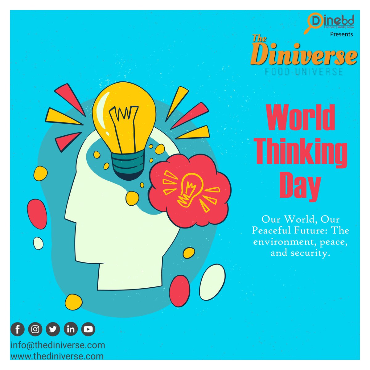 The_Diniverse's tweet image. The theme of World Thinking Day 2023 is "Our Planet, Our Peaceful Future."  

#WorldThinkingDay #LetUsCelebrate #dinebd #thediniverse #fooduniverse #foodmagazine