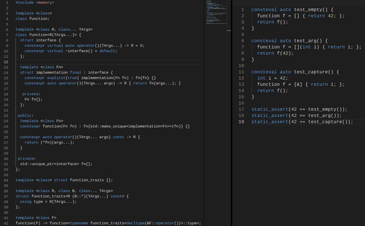 krisjusiak's tweet image. [C++23] constexpr std::function in 40 LOC (simplified)
godbolt.org/z/Pq4bcKvPv
#cpp23 #cplusplus