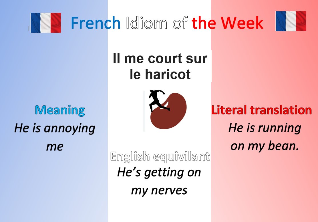 French_HTHA's tweet photo. This week's #IdiomOfTheWeek is "il me court sur le haricot". Can you use it in your French writing/ speaking this week? https://t.co/fJXtGSVDcY