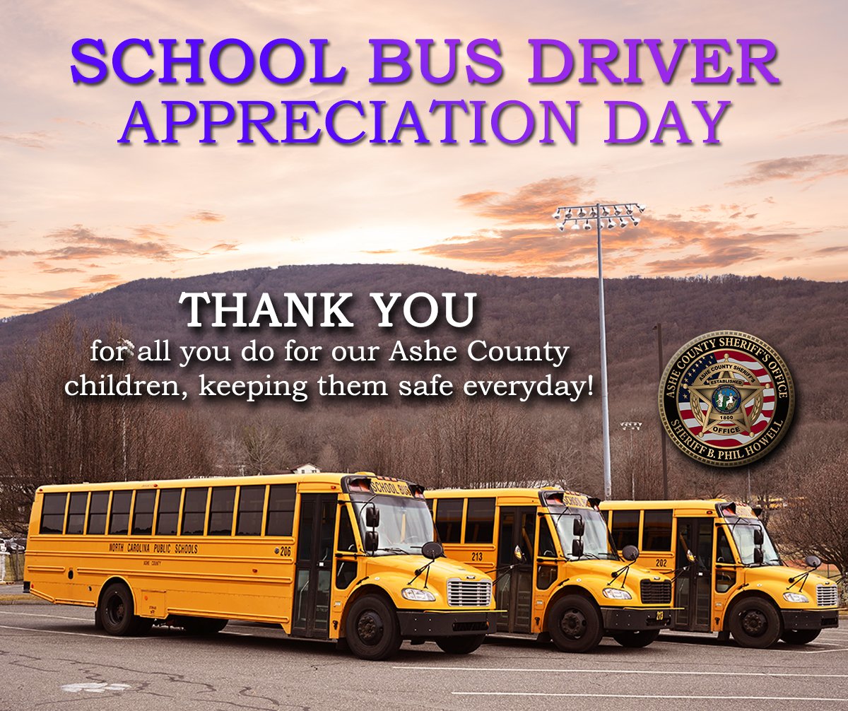 SheriffAshe's tweet photo. THANK YOU SCHOOL BUS DRIVERS!!!!
To every School Bus Driver, we appreciate your hard work and dedication to ensuring our children are taken care of. https://t.co/G7gUt7LBT0