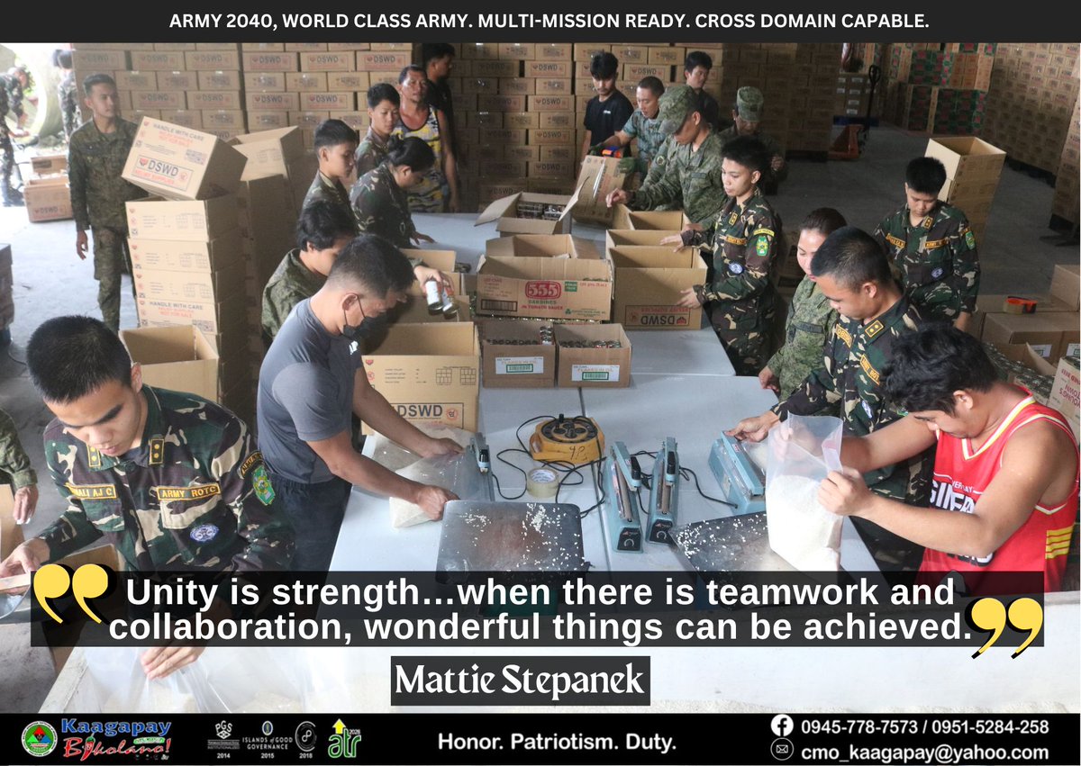 9CMOBattalion's tweet photo. QUOTE OF THE DAY ll 

" Unity is strength... when there is teamwork and collaboration, wonderful things can be achieved." -- Mattie Stepanek

#KaagapayNgMgaBikolano
#StrongArmyStrongNation
#AFPyoucanTRUST https://t.co/3FGOZHlLD7