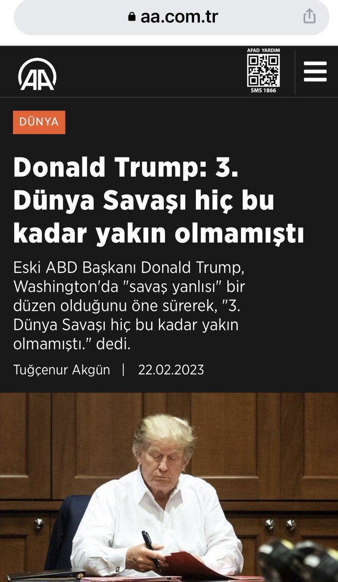 Rusya-Ukrayna savaşının yıldönümünde Trump, resmi sitesinde,”Dünya Savaşı hiç bu kadar yakın olmamıştı." dedi.
 “Derin devlet, Savunma Bakanlığı (Pentagon) ve Dışişleri Bakanlığındaki tüm "savaş kışkırtıcılarını ve küreselcilerin" bu kurumlardan temizlenmesi gerektiğini savundu.