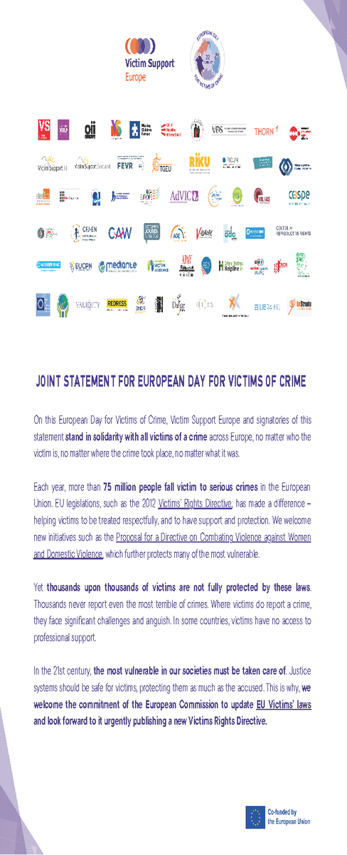 ILGAEurope's tweet photo. We join @VictimSupportEU and other NGOs for a strong joint statement calling on every person to stand as one for victims and to ensure that no victim is forgotten or remains voiceless! #EuropeanDayforVictimsofCrime https://t.co/IRC1GOfsYJ