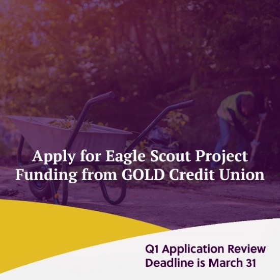 minsitrailsbsa's tweet image. Did you know that GOLD Credit Union offers assistance for Scouts looking to fund their Eagle Scout Project? The Q1 application deadline is March 31.
Thanks to GOLD Credit Union for the support of our Scouts 
goldcu.org/promotions/bsa…