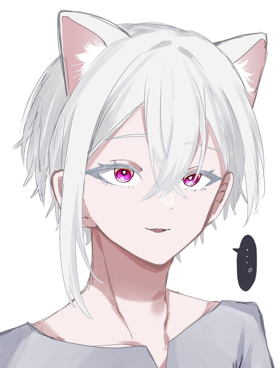 animal ears cat ears white background solo white hair simple background pink eyes  illustration images