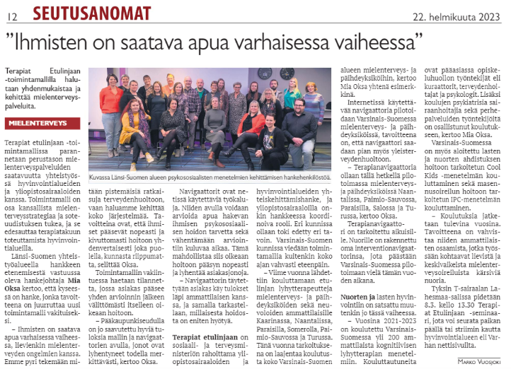 Varhaista apua mt-ongelmiin. "Emme pyri tekemään pistemäisiä ratkaisuja terveydenhuoltoon, vaan haluamme kehittää koko järjestelmää. Tavoitteena, että ihmiset pääsevät nopeasti, helposti &amp; yhdenvertaisesti hoitoon alueesta riippumatta". Olen niin ylpeä meidän työstä!👍<a href="/oksa_mia/">Mia Oksa</a>