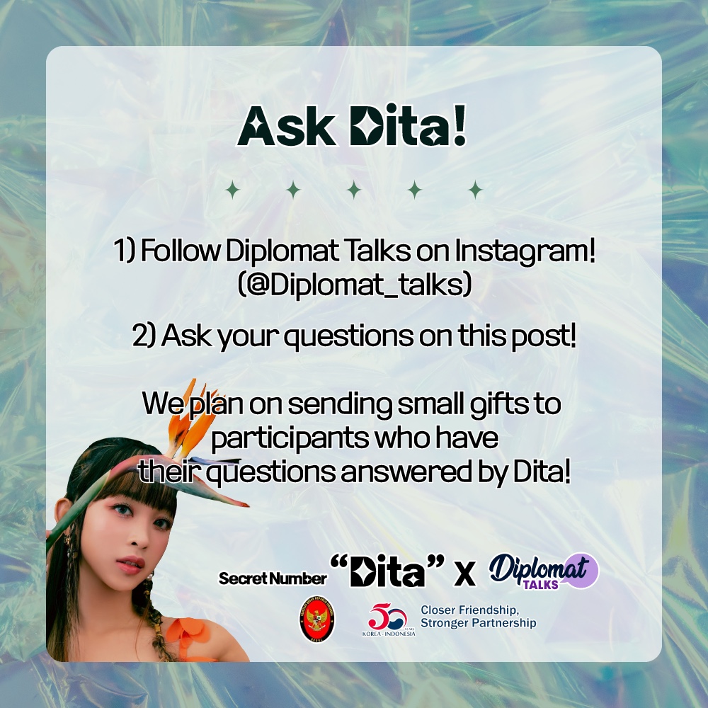 arirangworld's tweet image. [Ask Questions to SECRET NUMBER DITA @5ecretNumber ]

DITA is coming to Arirang TV's [Diplomat Talks] to celebrate 50th anniversary of diplomatic ties between Korea and Indonesia 😄

🇰🇷🇮🇩Follow the link below
👉👉instagram.com/p/Co911S4rDOE/…