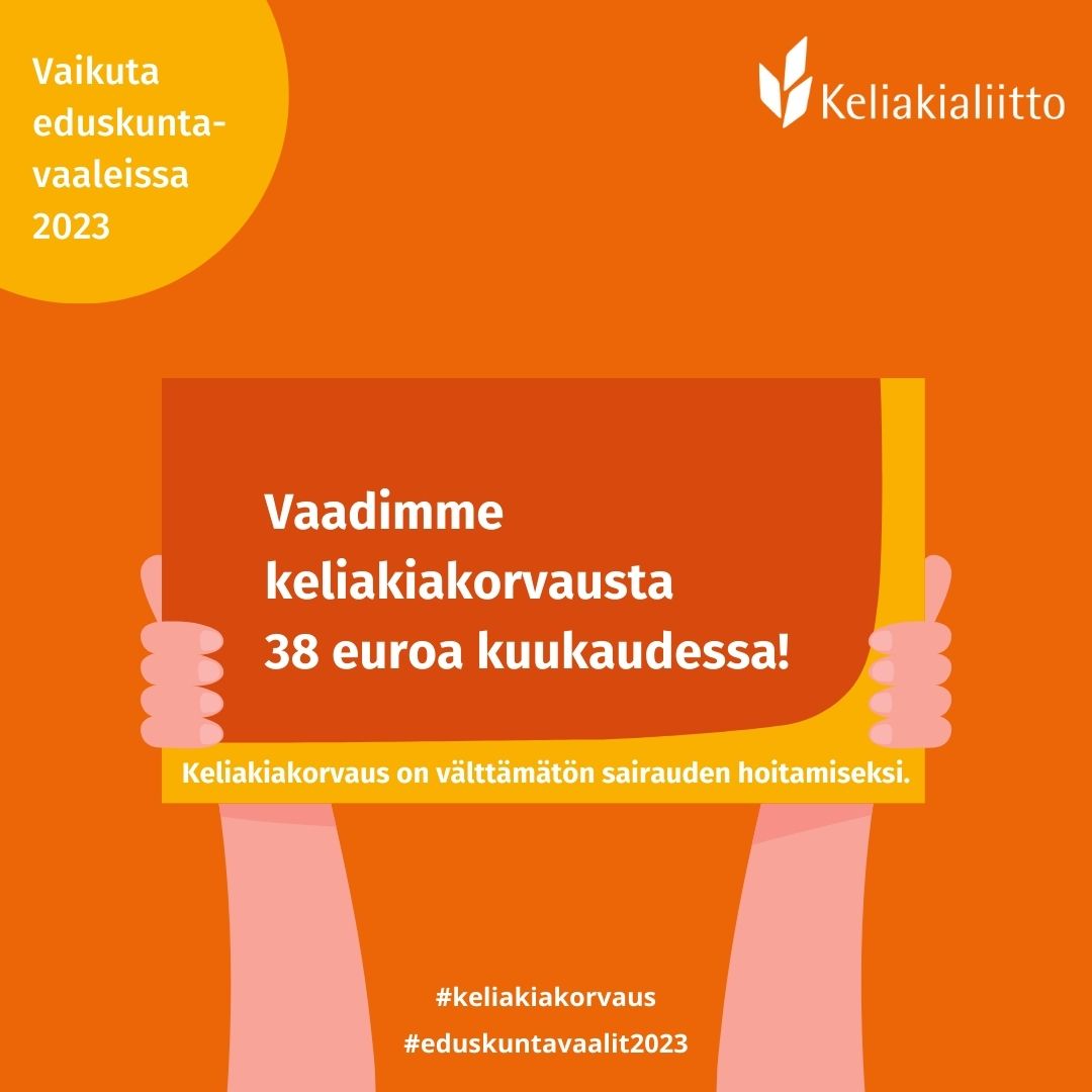 Keliakialiitto vaatii keliakiakorvausta 38 euroa kuukaudessa, joka mahdollistaa sairauden oikean hoidon. Lue lisää Keliakialiiton eduskuntavaalitavoitteista: keliakialiitto.fi/eduskuntavaali…

#keliakiakorvaus #eduskuntavaalit2023 #potilasjärjestöt