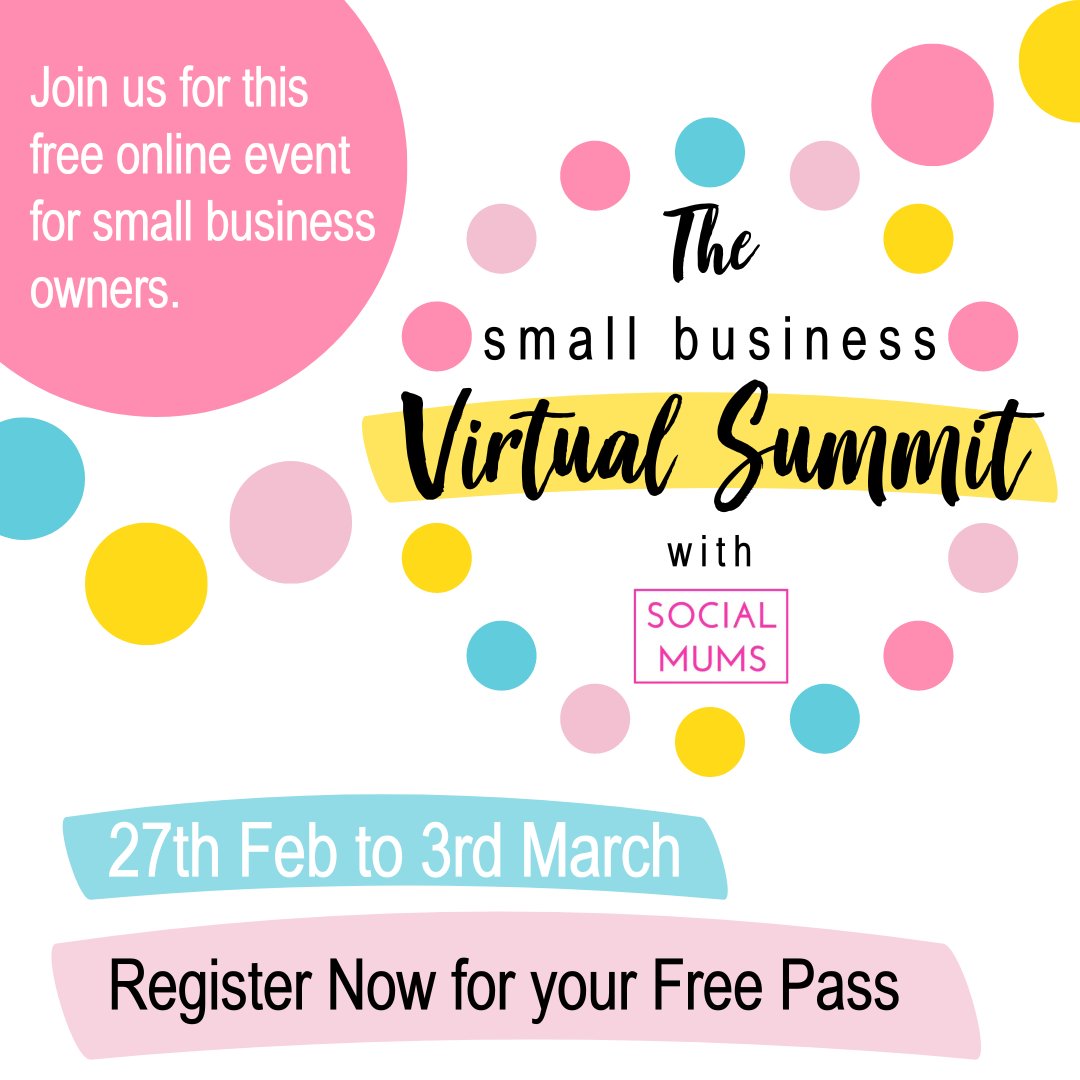 Have you got your FREE PASS for next week's #SmallBizVS?

Join 30 value packed sessions from 30 inspirational speakers covering everything from social media strategies to business planning to money mindset

Register here socialmums.uk/small-business…

#SmallBizUK
