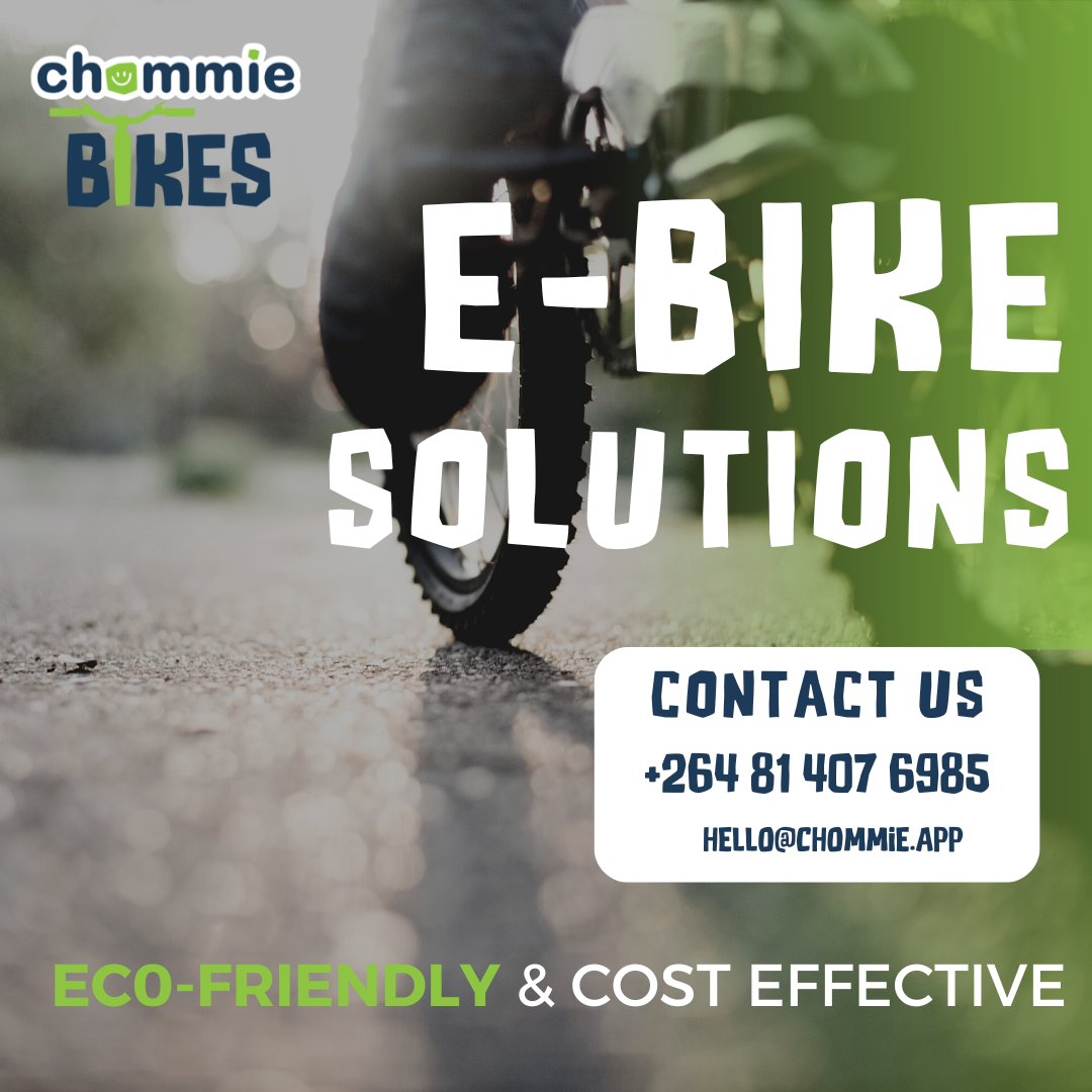 ChommieBikes's tweet photo. "Join us in revolutionizing logistics and creating a positive impact for Namibia with our eco-friendly and cost-effective e-bike rental solutions. Follow us for updates on our various e-bike options. #ChommieBikes #SustainableTransportation #GreenTransportation #BikeRentals https://t.co/730osWfzta