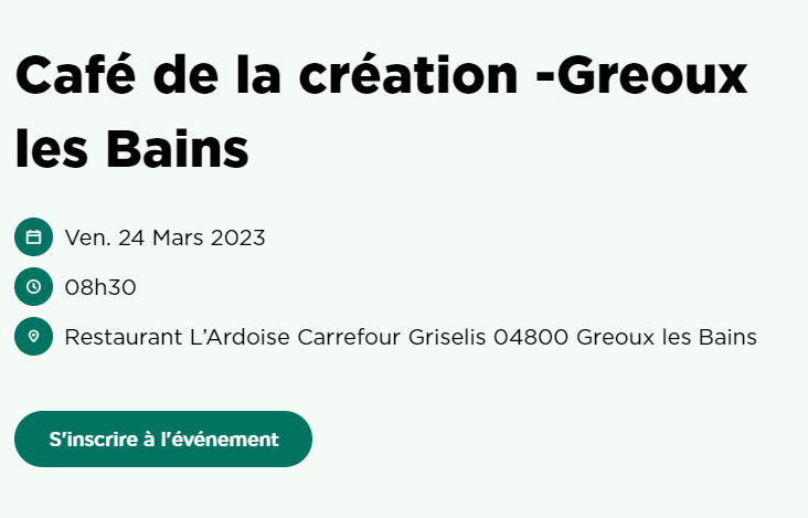 cruveille's tweet photo. Création Entreprise 💡 
Le Crédit Agricole Provence Côte d'Azur, les Agences de Vinon sur Verdon, Riez, Greoux les Bains, Valensole et Moustiers ainsi que le pôle entrepreneur de Manosque et leurs partenaires tiendront le Café de la Création! 
=> https://t.co/Qk7nYvSRam
#creation https://t.co/tVnW1e3P3o