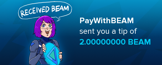 beamtipbot's tweet photo. @ss910278 @cryptoworld202 @BeamCTO @beamprivacy @thebeambots @beam_africa You received 2.00000000 BEAM. Withdraw funds in DM with me. https://t.co/vn1s58TiAx