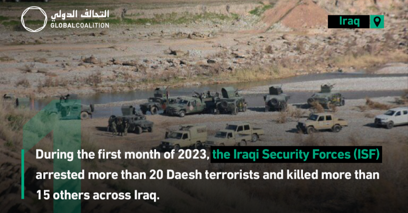 coalition's tweet photo. Iraq, January 2023. 🇮🇶
The Iraqi Security Forces arrested and killed over 35 Daesh terrorists across multiple provinces, striking at Daesh cells through a series of operations. See how the ISF is leading the charge to #DefeatDaesh: