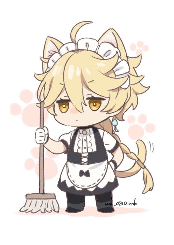 aether (genshin impact) 1boy blonde hair animal ears male focus maid cat ears tail  illustration images