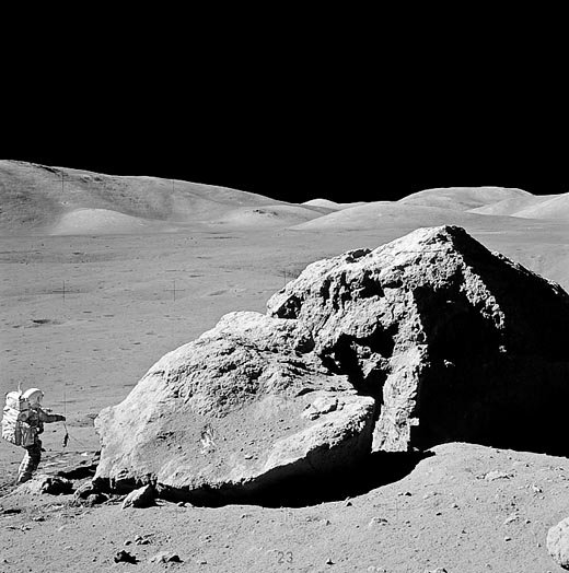 An amazing image of astronaut Harrison Schmitt on the Moon, during the  Apollo 17, 1972 mission. The last Apollo expedition covered the most territory; the astronauts ventured miles from their landing site.