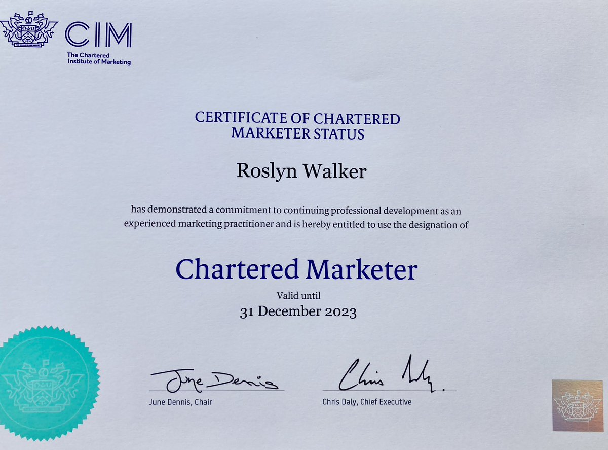 Very pleased to receive this in today’s post, confirming my 13th year as a #CharteredMarketer with @cim_marketing