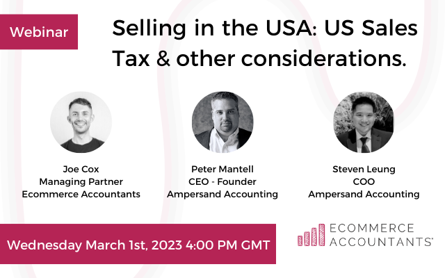 Thinking about selling in the USA and have questions about US sales tax? Already selling and worried that you haven't been keeping compliant? 
Join us on our FREE webinar with US Sales tax experts Ampersand Accounting.
Register here using our link us06web.zoom.us/webinar/regist…