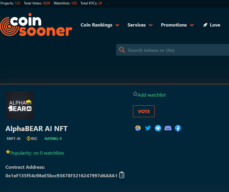 coinsooner's tweet photo. Listed and promoted @AlphaBEARio  at #coinsooner

🟩AUDIT KYC 
🟩Tax: 0
✔️No team token
📢Pinksale / Fair / 50 bnb / 22 Feb 14:00 UTC

Detailed infos
https://t.co/crdpwmy0Fl

You should look guys
TG: https://t.co/igQHXn0lZ6

#BSC #BSCGems #ETH #BTC #Pinksale #vote #Cryptocurency https://t.co/RdelKNEx7r