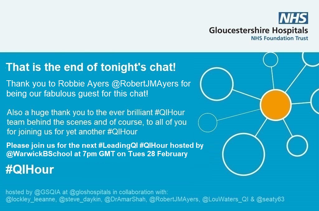 That is the end of our 4th Birthday #QIHour! Thanks for joining us & thanks to @RobertJMAyers for the theme, questions & being our special guest!

You are warmly invited to join the next #LeadingQI #QIHour with @WarwickBSchool @DrNicolaBurgess at 7pm GMT on Tues 28th Feb!