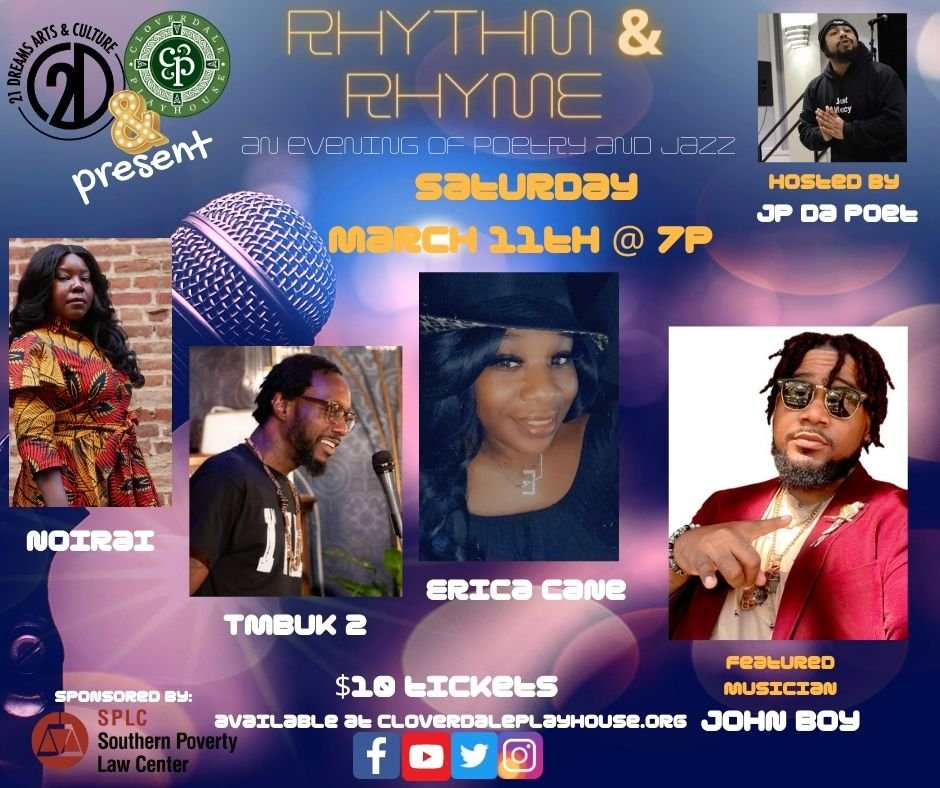 cdaleplayhouse's tweet photo. Mark your calendars for Saturday, March 11th! Our Special Event series collaboration with @21dreamsmgm RHYTHM &amp; RHYME has the line up set. You won't want to miss this! Tix at https://t.co/9ZOW8TIJps https://t.co/Vt6HioHVXD