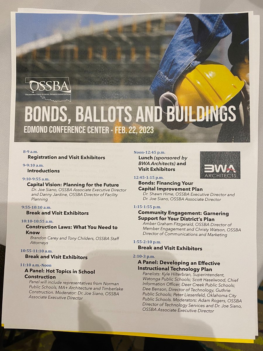 Thank you to <a href="/OSSBAoklahoma/">OSSBA</a> for putting on a wonderful conference today!

Bonds, Ballots and Buildings was a fantastic event that Red Sky is proud to have been a part of.