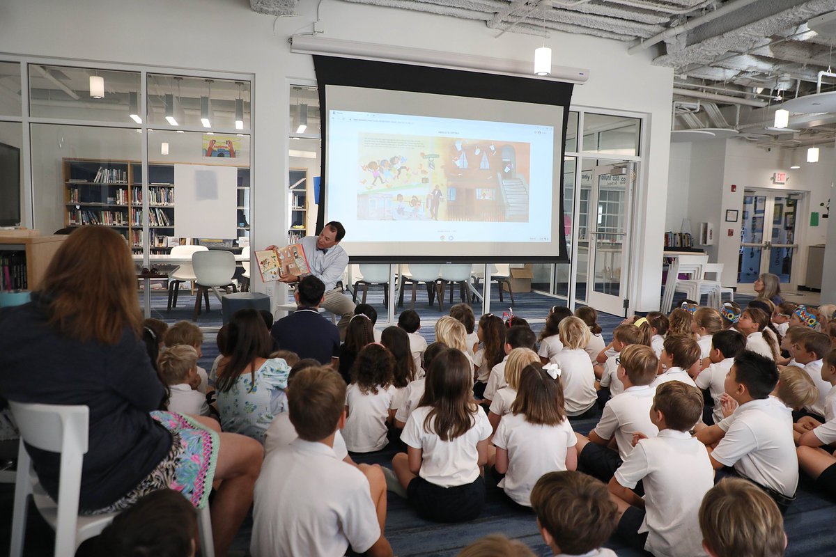GSSstingrays's tweet photo. Dr. Smith read ABDUL'S STORY by @jtbigelow for this morning's Lower School Book Club. The students loved making eraser motions and learning about how everyone can be a storyteller, even if they make mistakes along the way. #gulfstreamschool #bookclub https://t.co/yRuH6cbG3D