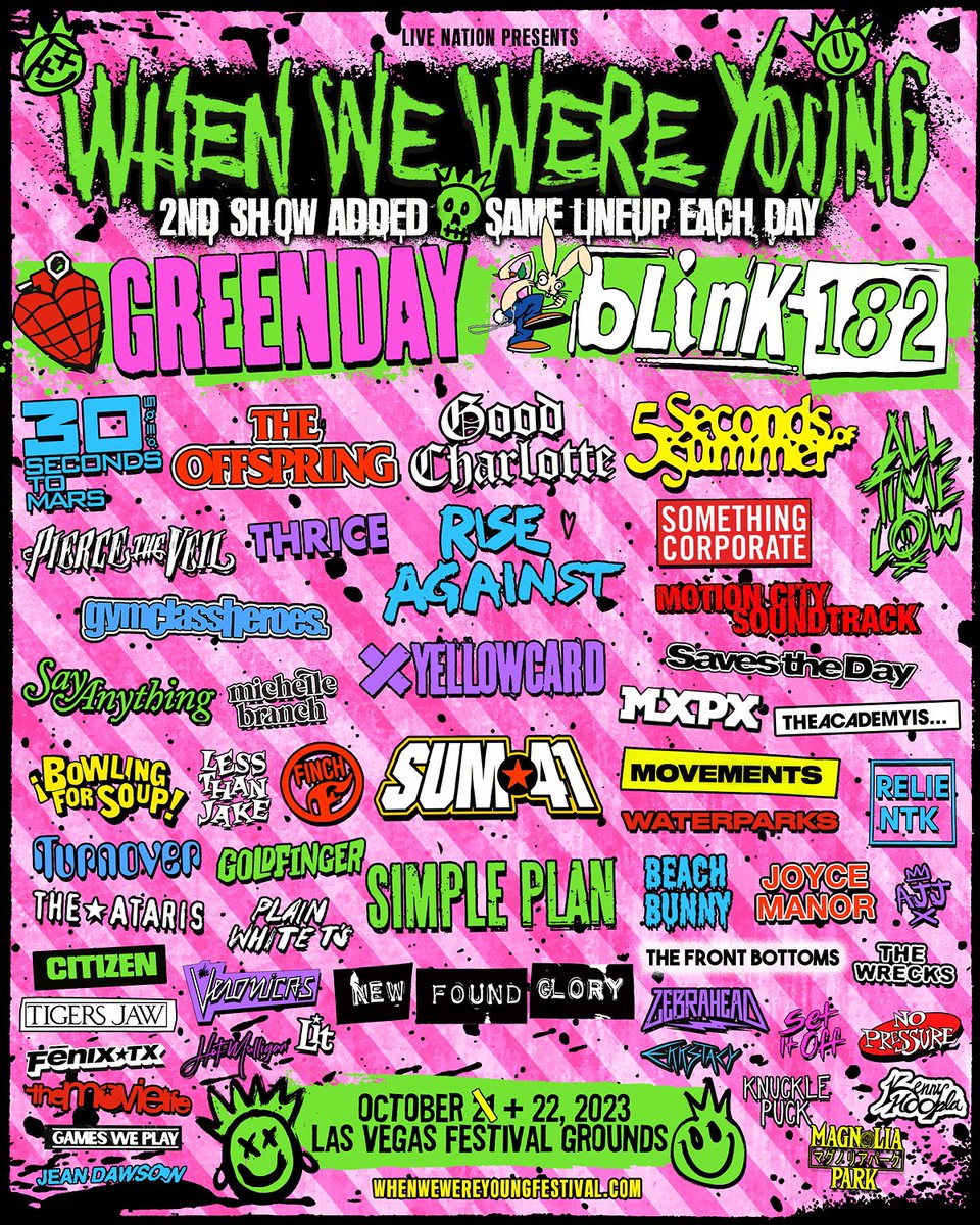 Another WWWY FEST day has been added! Same lineup for both days! Register now for the presale that starts Friday February 24th @ 2:00 PM PT. All tickets start at $19.99 down whenwewereyoungfestival.com