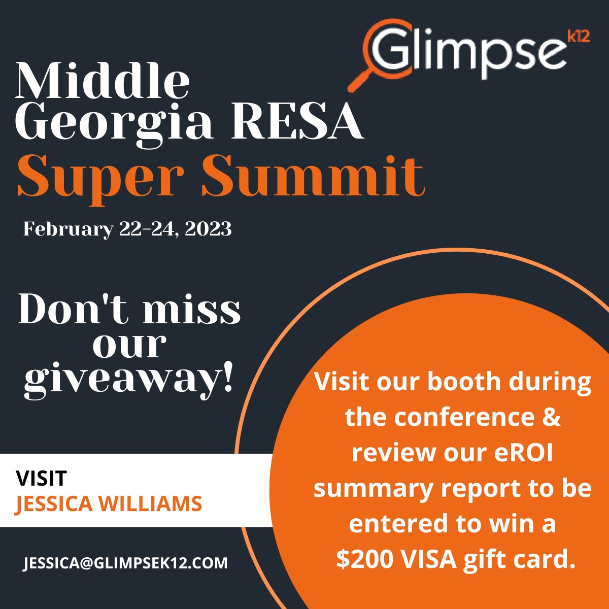 GlimpseK12's tweet photo. Stop by our booth this week at the Middle Georgia RESA Super Summit to visit &amp; review our #eROI summary report to see how you can manage resource spending, implementation fidelity &amp; resource effectiveness all from one report. Plus, you’ll be entered to win! #k12 #edtech https://t.co/WkHthDpXxw